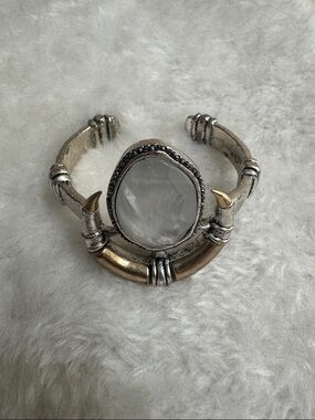 Lucky Brand Two-Tone Silver and Gold Cuff with Clear Stone